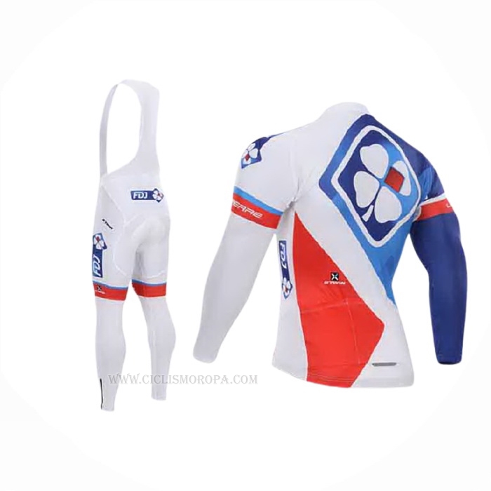 2015 Ropa Ciclismo FDJ Blanco Azul Mangas Largas y Culotte Lunga